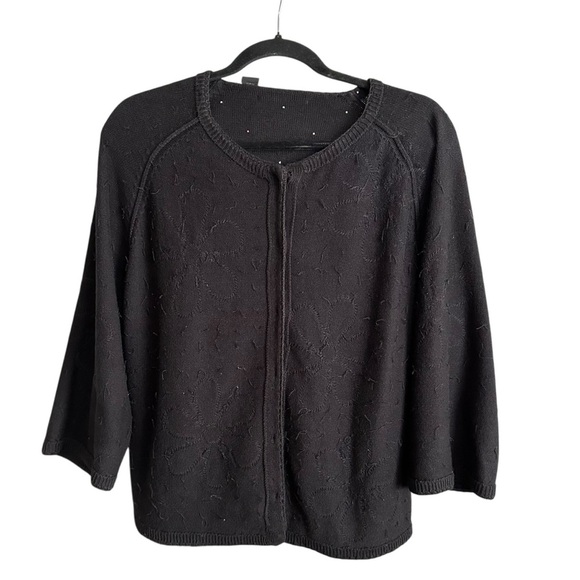 MICHAEL SIMON Beaded Flower Cardigan Black Y2K Retro Whimsical Collectible Sz 1X - Picture 14 of 17